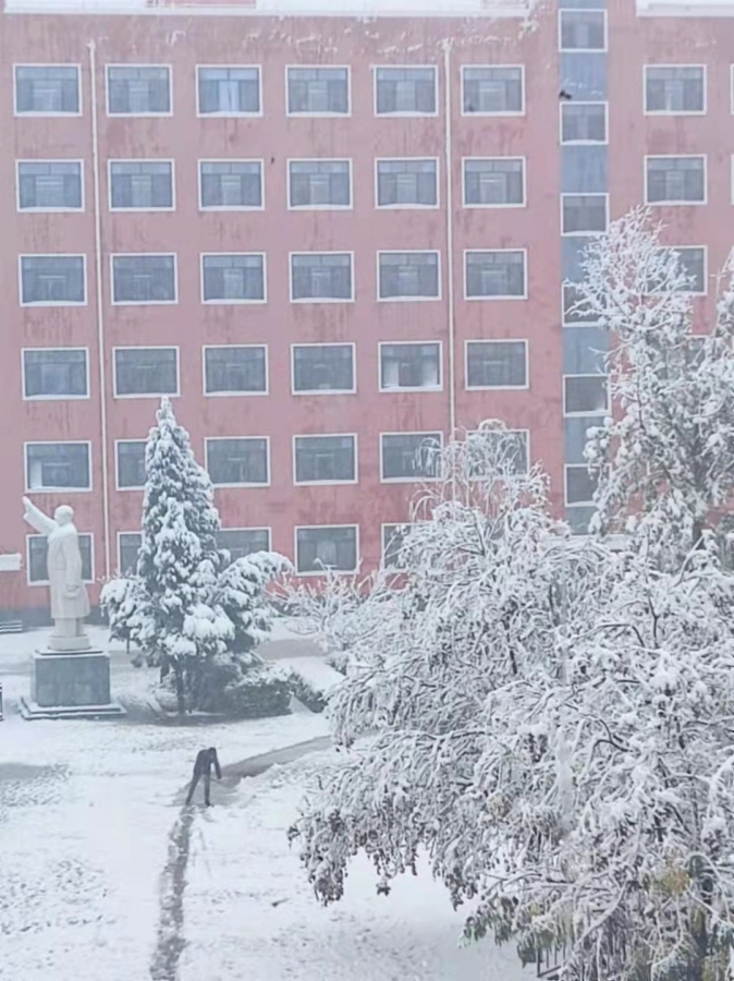 大雪纷飞中忙碌的身影